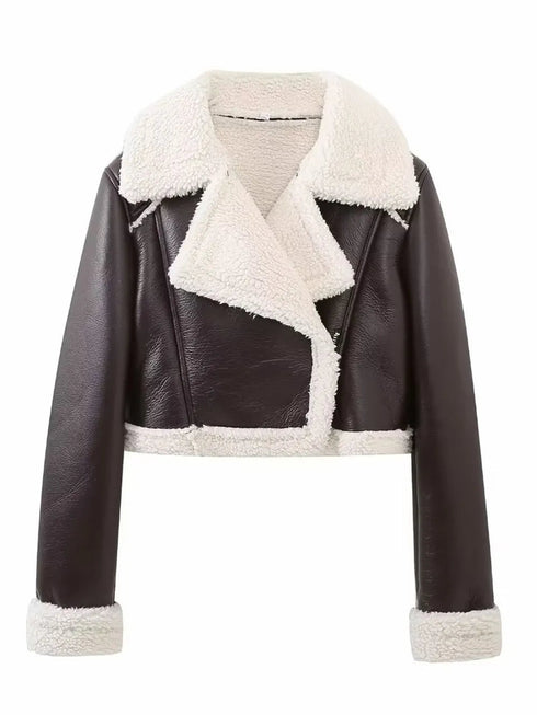 'Josselyn' Faux Fur Cropped Leather Jacket - Celes Fashion